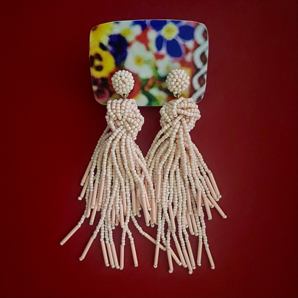 NEW FREE SHIPPING Soft Pink Beaded Knot Tassel Earrings